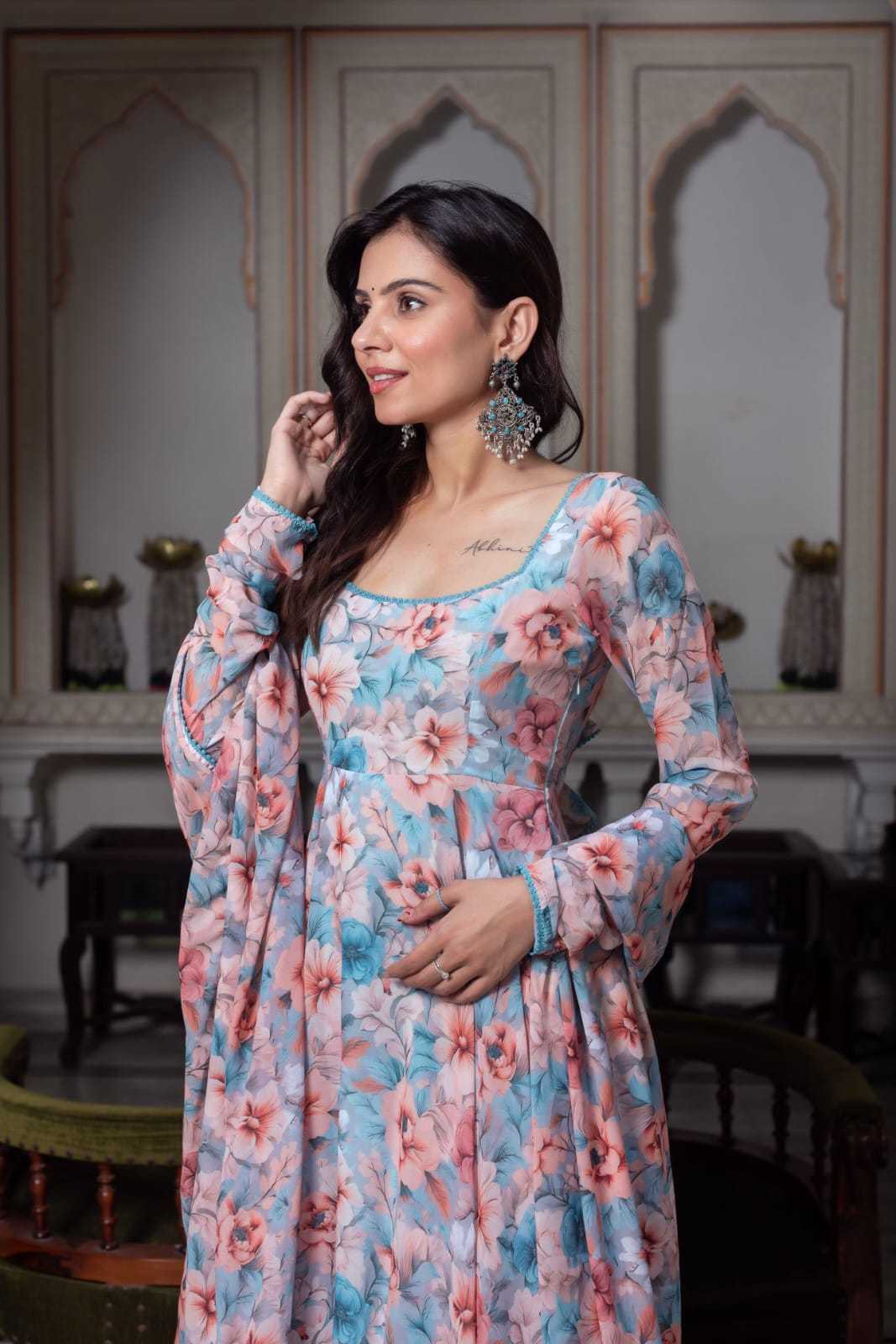 Multicolor Floral Printed Georgette Anarkali