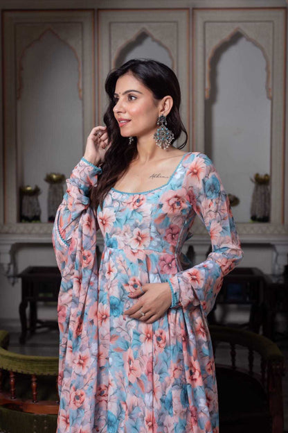 Multicolor Floral Printed Georgette Anarkali