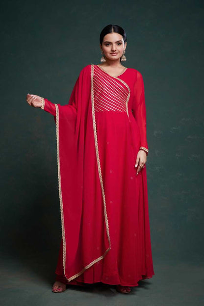 Gota Patti Anarkali Bright Red Color