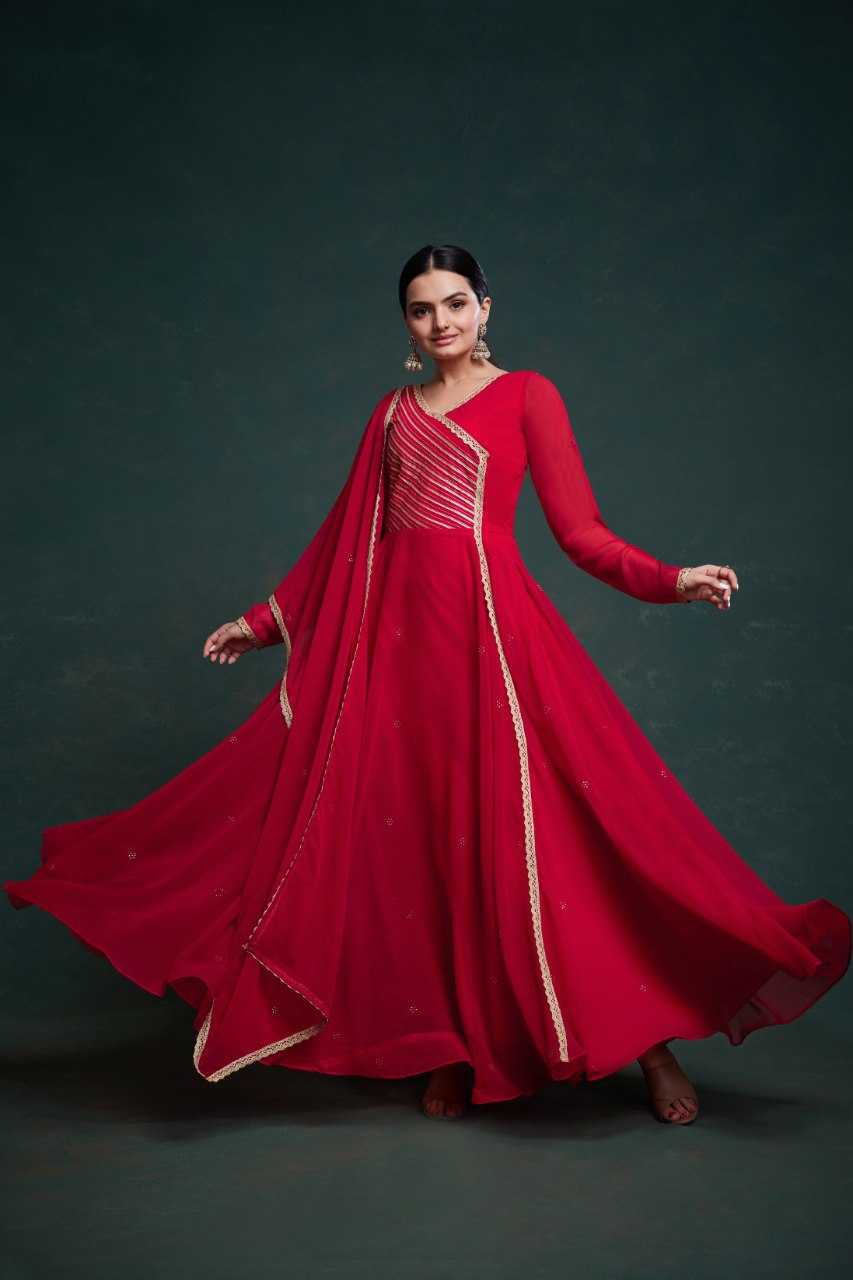 Gota Patti Anarkali Bright Red Color