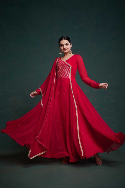 Gota Patti Anarkali Bright Red Color