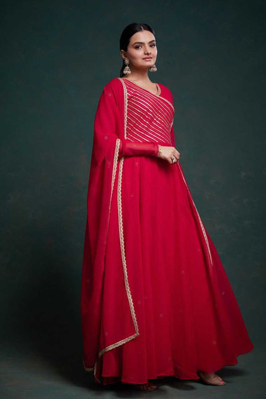 Gota Patti Anarkali Bright Red Color