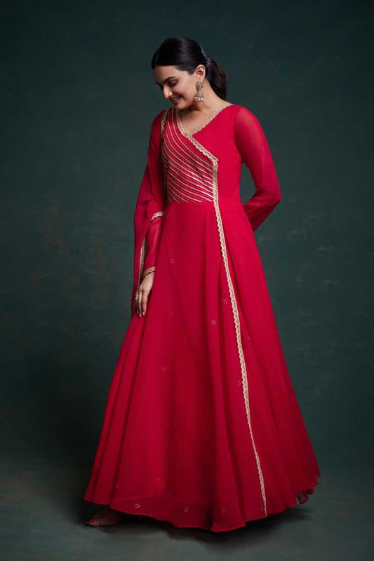Gota Patti Anarkali Bright Red Color