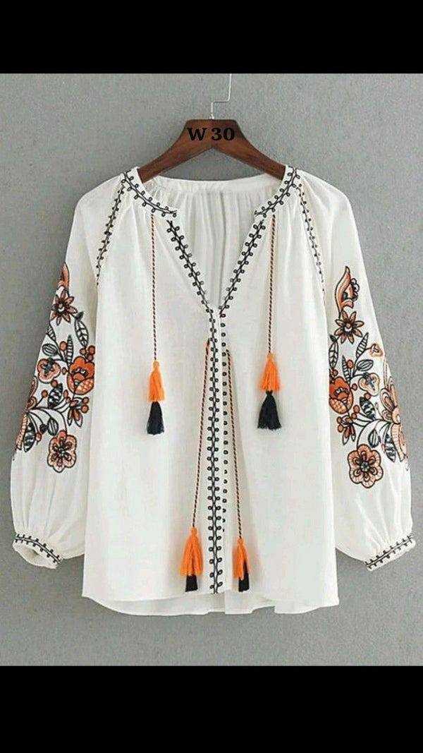 Heavy Rayon Viscose with Embroidery Stitch Work White Kurti