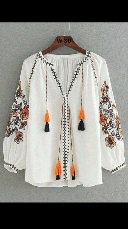 Heavy Rayon Viscose with Embroidery Stitch Work White Kurti