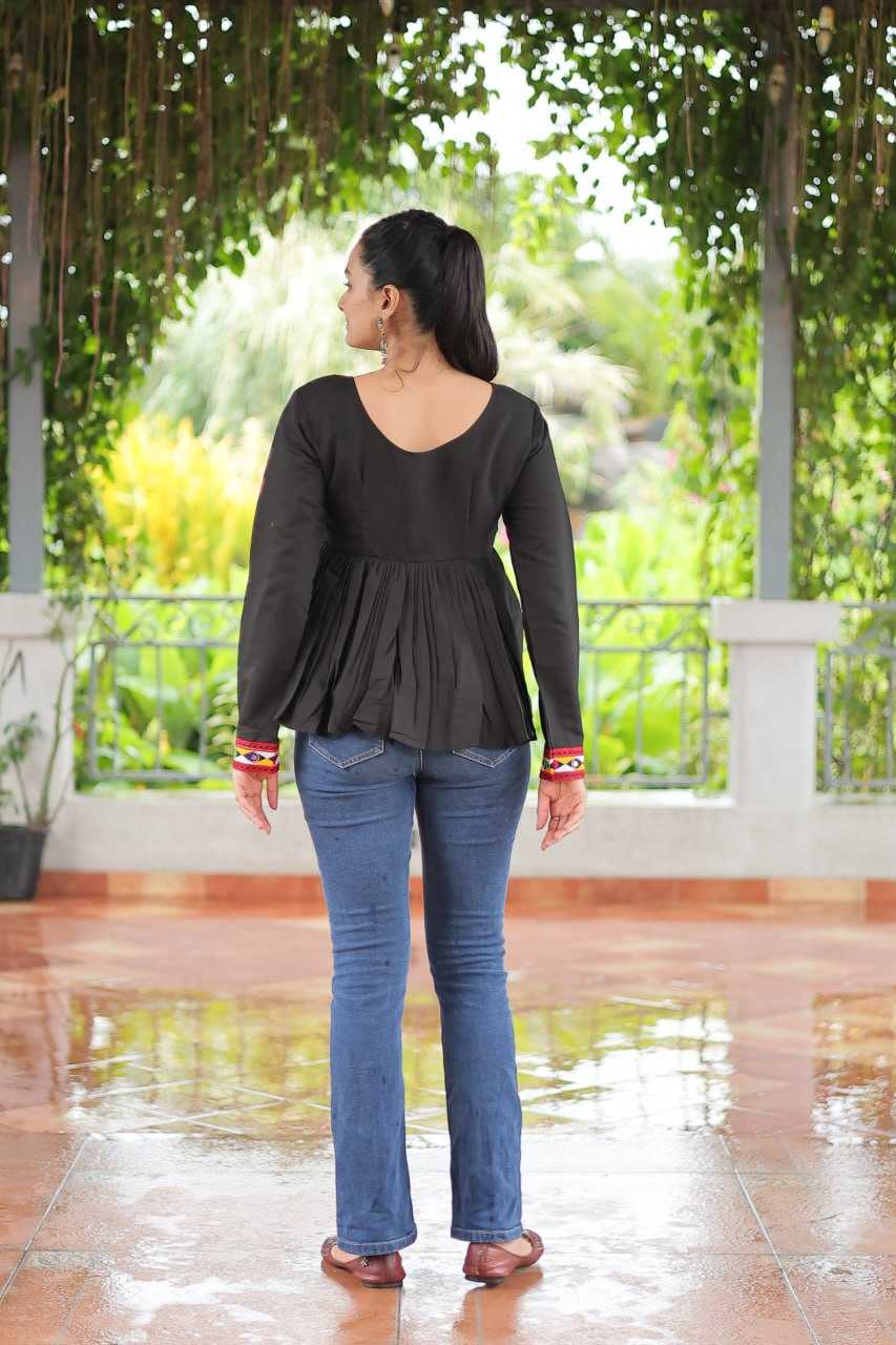 Roman fabric with  Kutchi Gamthi Work Black Kurti