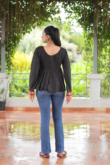 Roman fabric with  Kutchi Gamthi Work Black Kurti