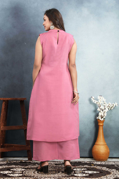 Heavy Roman Silk Pink Kurthi Set