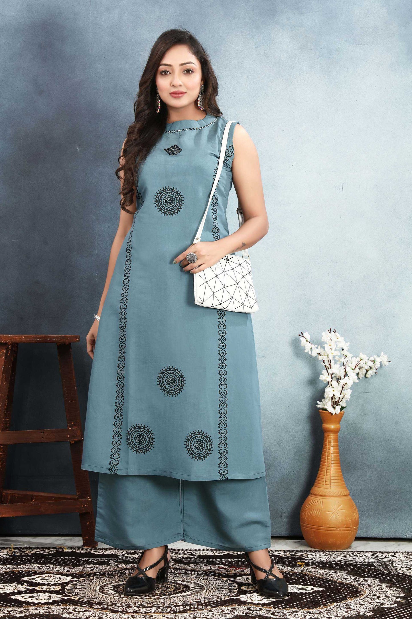 Heavy Roman Silk Lavender Kurthi Set