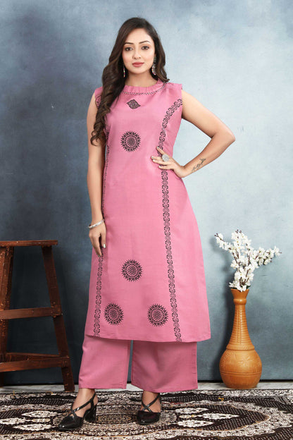 Heavy Roman Silk Pink Kurthi Set