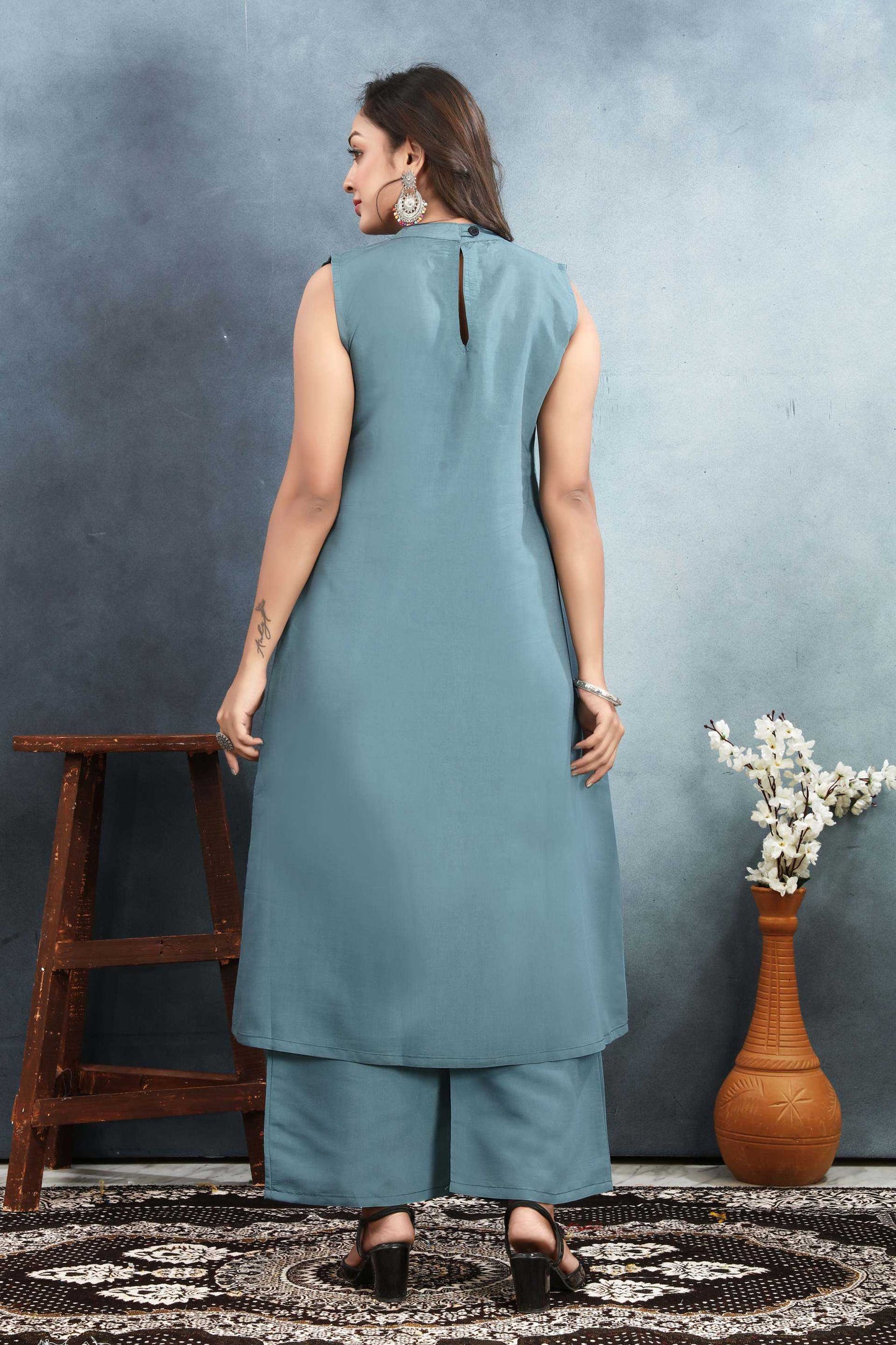Heavy Roman Silk Lavender Kurthi Set