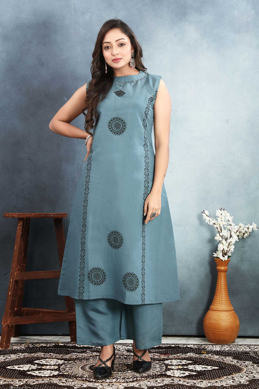 Heavy Roman Silk Lavender Kurthi Set