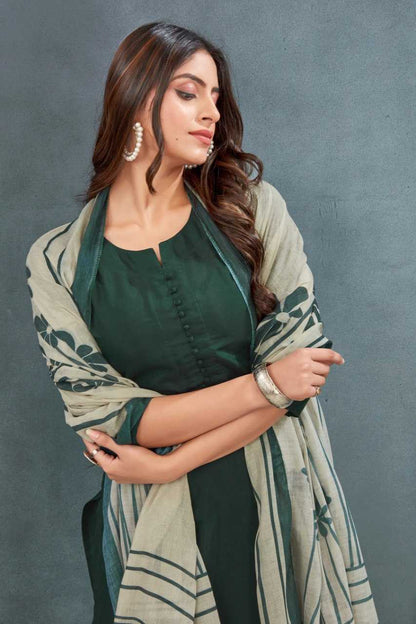 Heavy Roman Silk With Floral Dupatta Green Kurthi Set