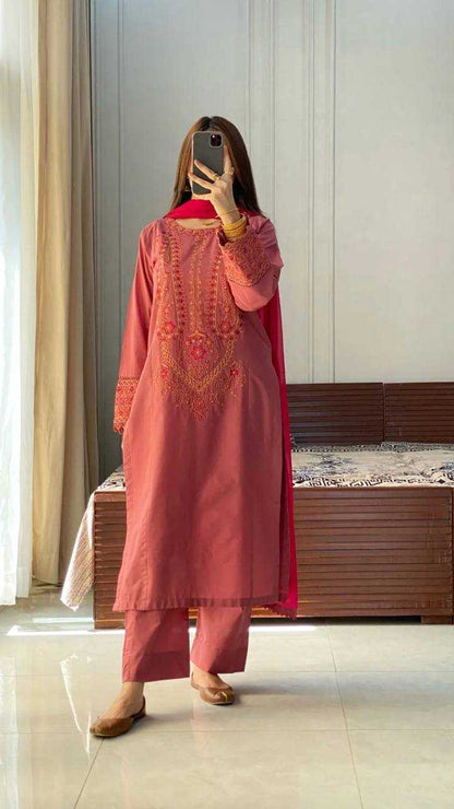 Red Kurti Embroidery Work With Gpo Lace
