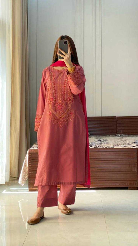 Red Kurti Embroidery Work With Gpo Lace