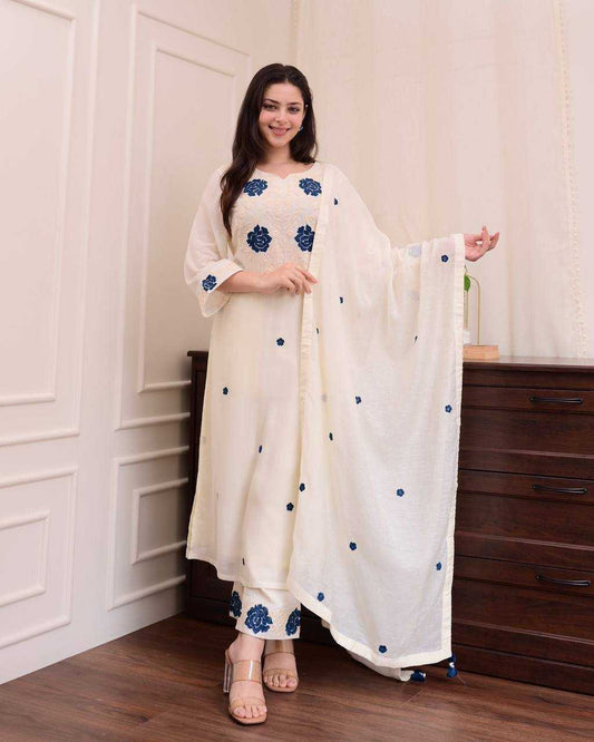 White Roman Silk Embroidery Work