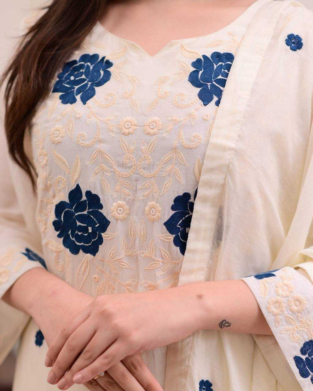 White Roman Silk Embroidery Work