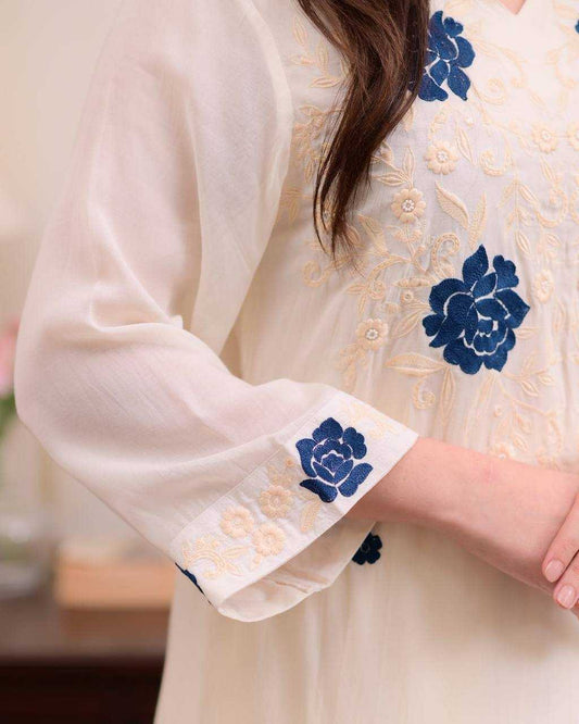 White Roman Silk Embroidery Work