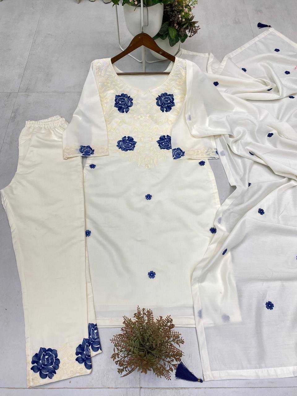 White Roman Silk Embroidery Work