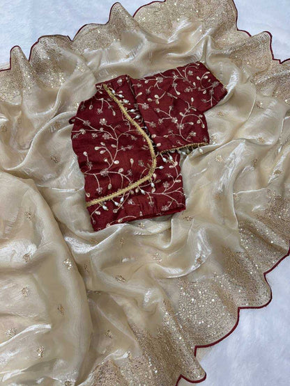 Soft Jimmy choo Fabric Zari Embroidery Work