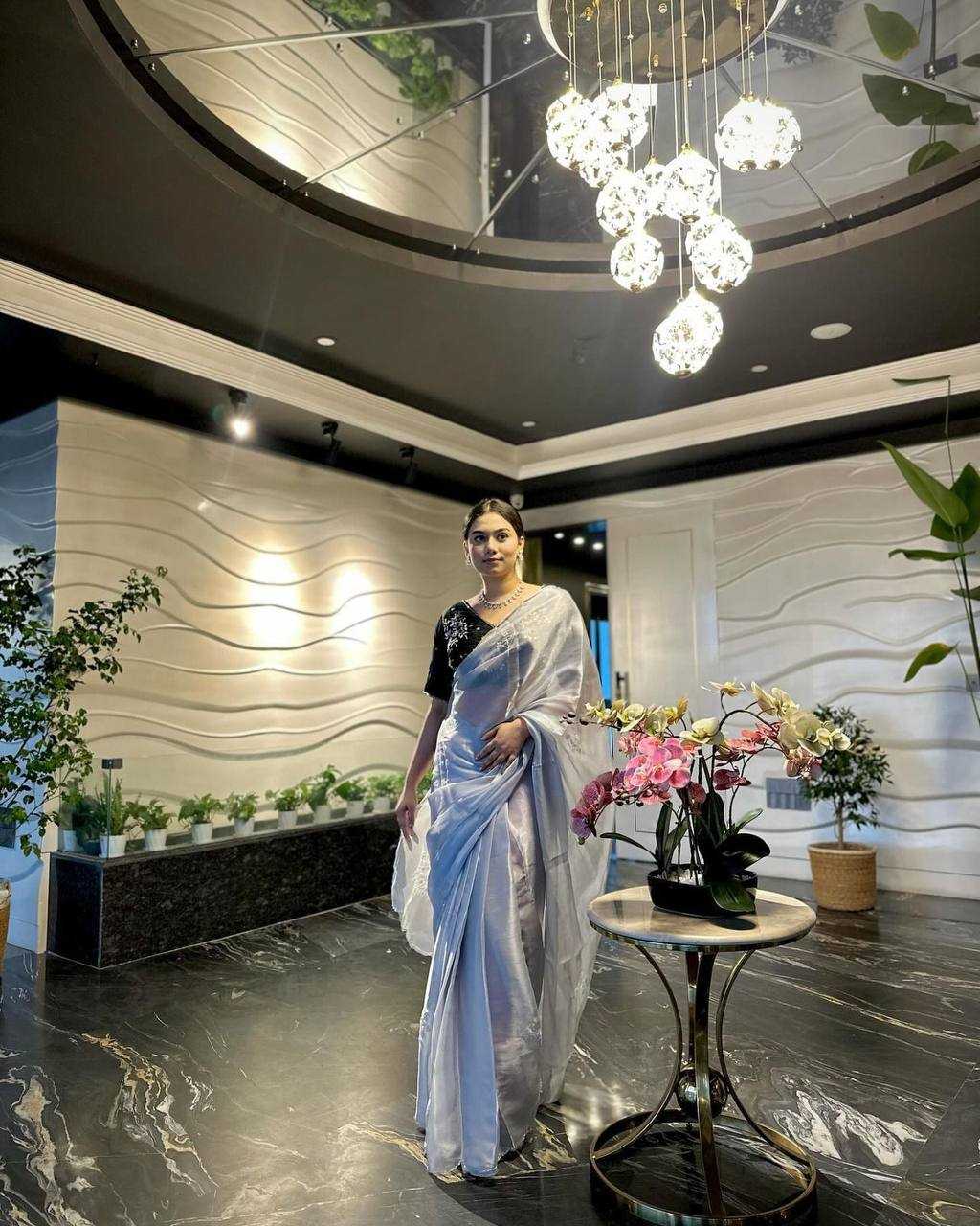 Lavender Jimmy Choo Saree With Heavy Handwork Butta All Over Saree