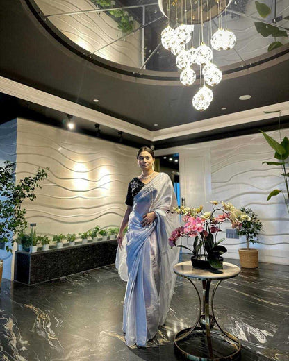 Lavender Jimmy Choo Saree With Heavy Handwork Butta All Over Saree