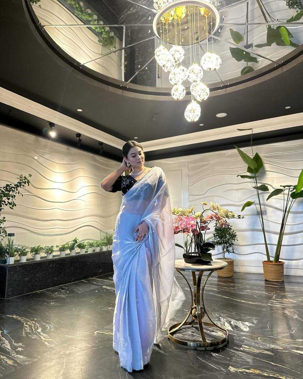 Lavender Jimmy Choo Saree With Heavy Handwork Butta All Over Saree