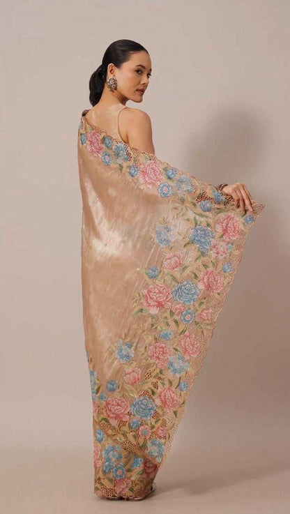 Pure Jimmicho Organza Tissue  Fabric With Multi colour threads Embroidery