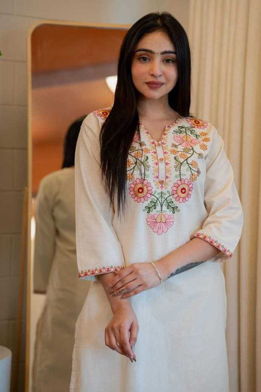 Pure Khadi Cotton Embroidery With Sequence Work