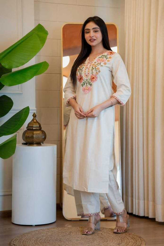 Pure Khadi Cotton Embroidery With Sequence Work