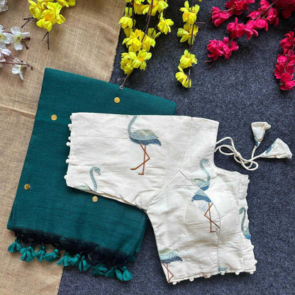 Pure Khadi Cotton Teal Saree