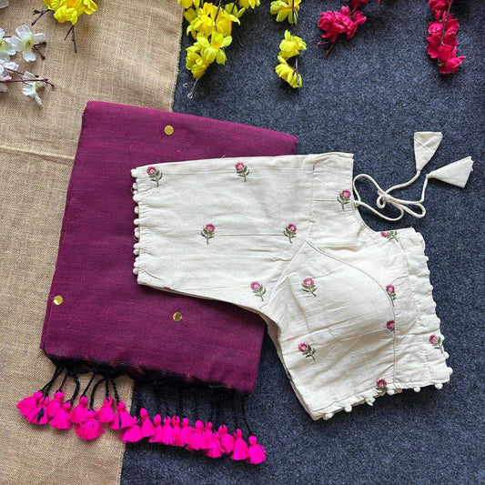 Pure Khadi Cotton Wine Saree