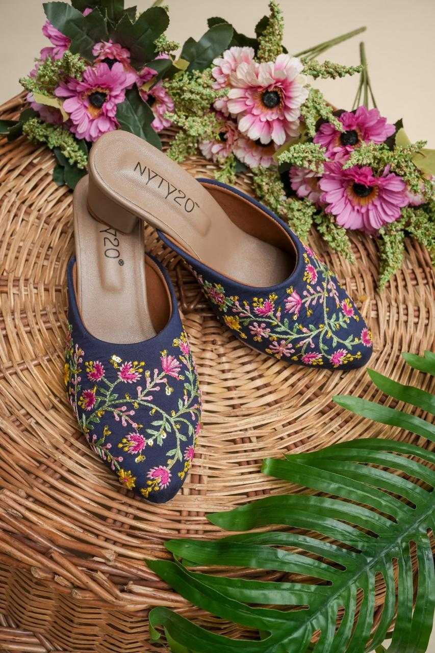 Blue Color Floral Vine Embroidered Jutti