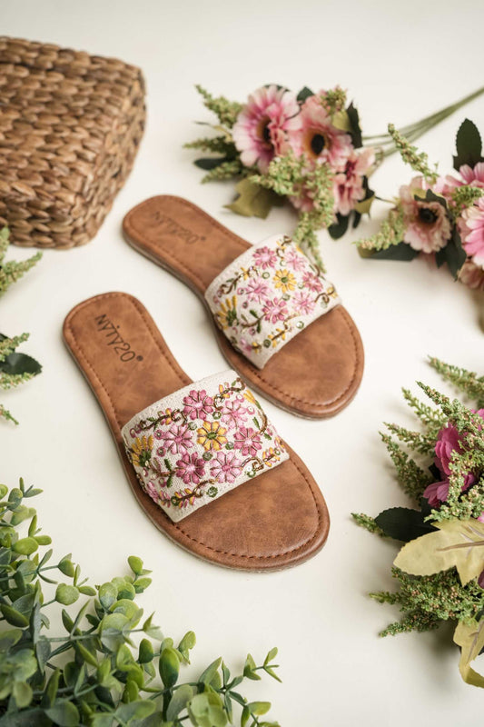 Pink Floral Traditional Handcrafted Flats