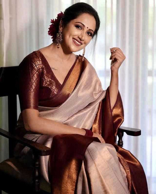 Brown Lichi Silk Saree