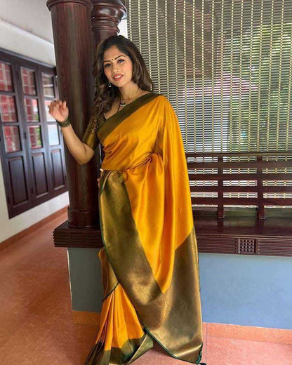 Mustard Lichi Silk Saree