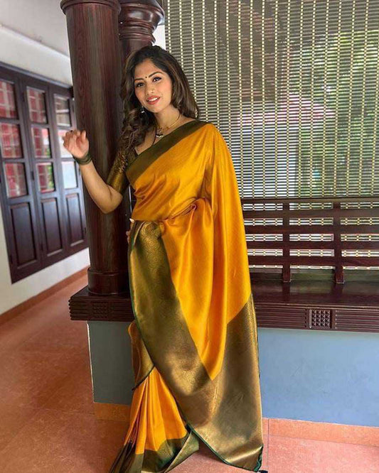 Mustard Lichi Silk Saree