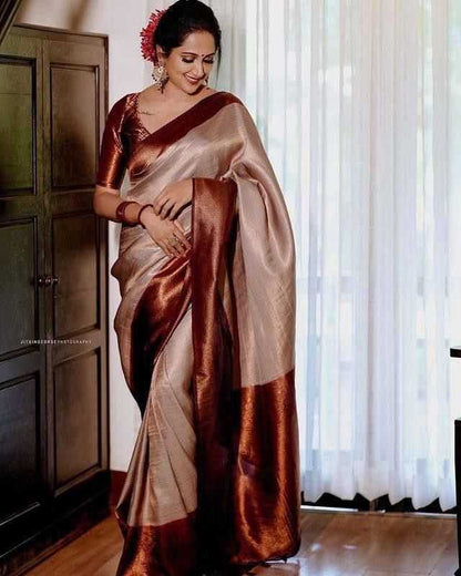 Brown Lichi Silk Saree
