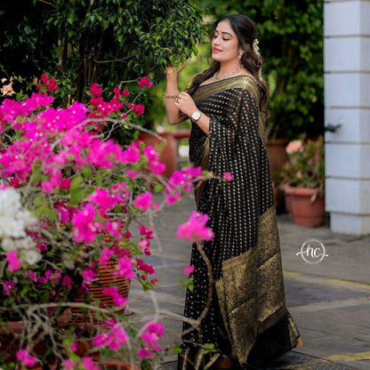 Lichi Silk Black Saree with Jacquard Border