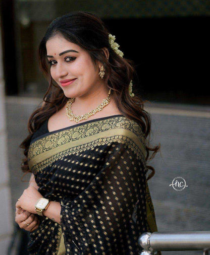 Lichi Silk Black Saree with Jacquard Border