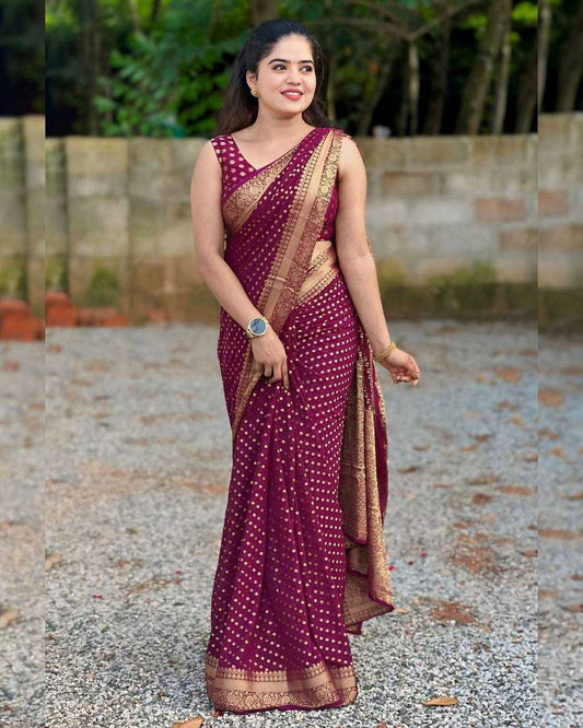 Lichi Silk Purple Saree with Jacquard Border