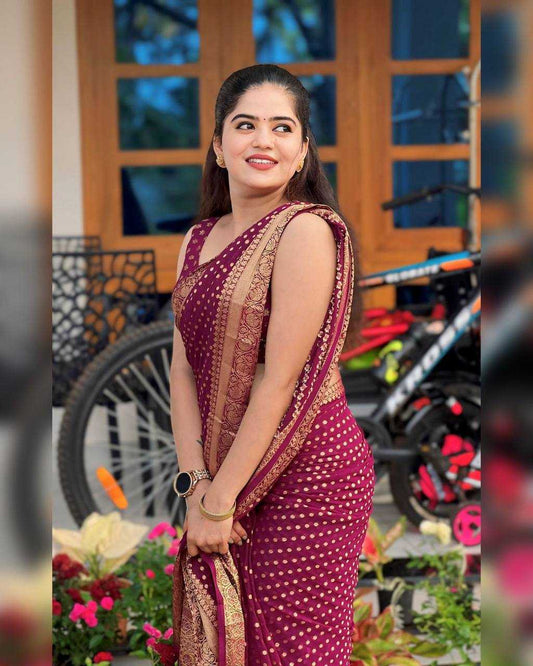 Lichi Silk Purple Saree with Jacquard Border