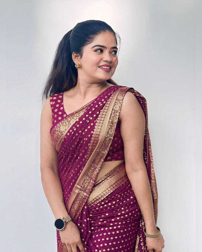 Lichi Silk Purple Saree with Jacquard Border