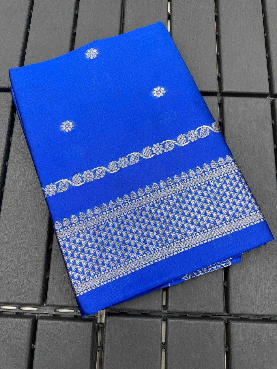 Soft Lichi Silk Jacquard Border Blue Saree