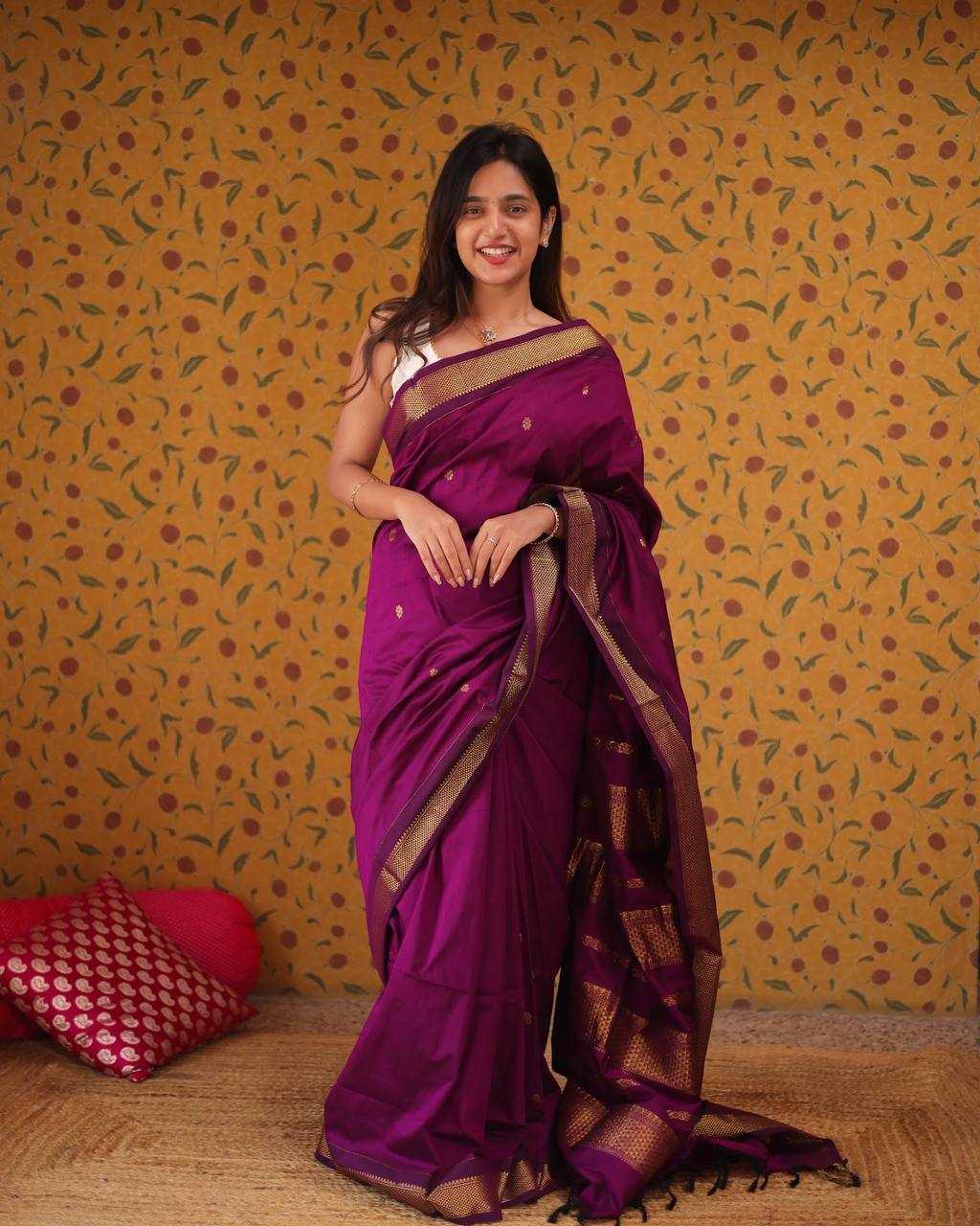 Soft Lichi Silk Jacquard Border Wine Saree