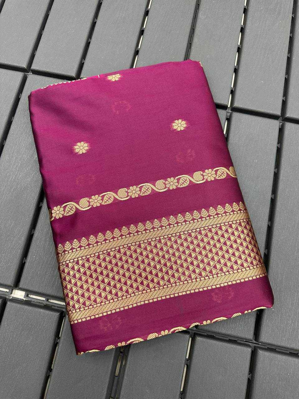 Soft Lichi Silk Jacquard Border Wine Saree