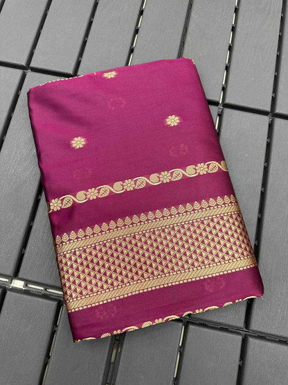 Soft Lichi Silk Jacquard Border Wine Saree
