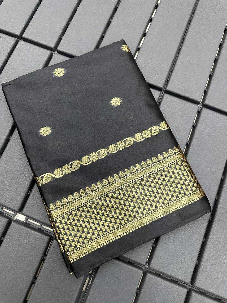 Soft Lichi Silk Jacquard Border Black Saree