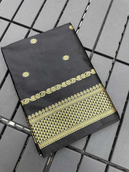 Soft Lichi Silk Jacquard Border Black Saree