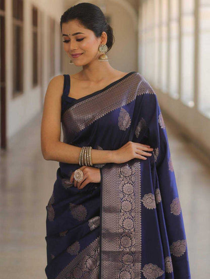 Navy Blue Banarasi Silk Saree